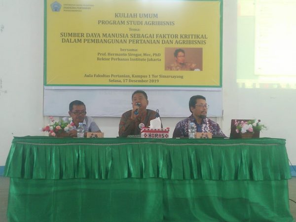 Kuliah Umum program studi Agribisnis oleh  Prof. Ir. Hermanto Siregar, MEc., PhD